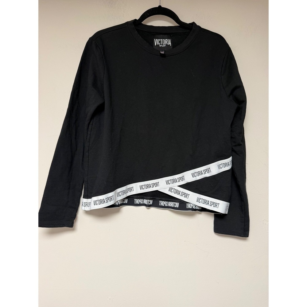 Victoria Sport Sweatshirt Women Medium Black Excellent Logo Hem Long Sleeve